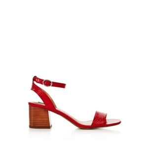 AQUA Womens Red Croco Embossed Carly Open Toe Stacked Heel - 7.5